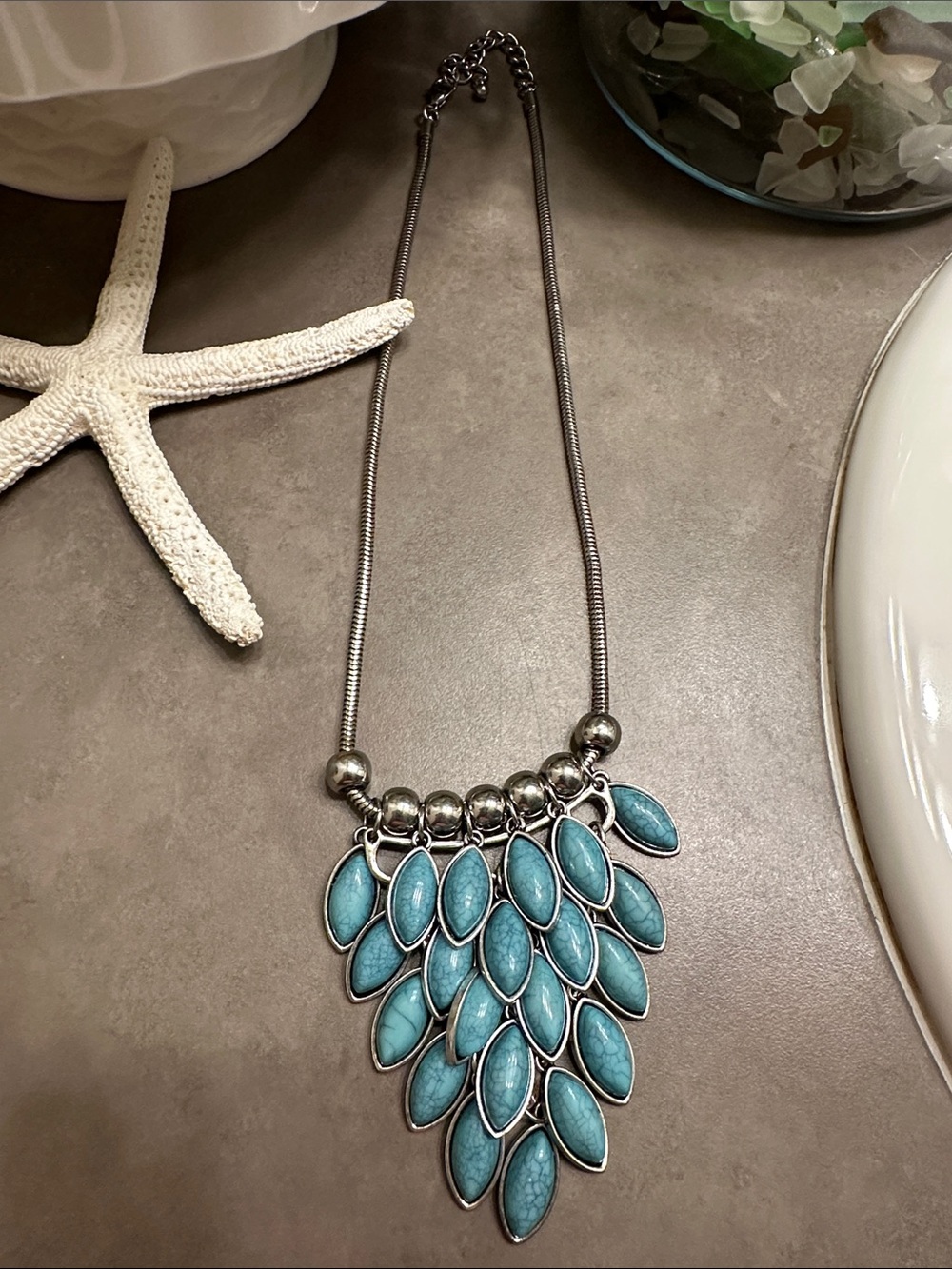 Turquoise Teardrop Cluster Necklace - Women Jewelry